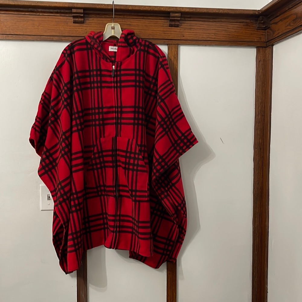 Poncho Oversized,hooded,zipper Down shirt